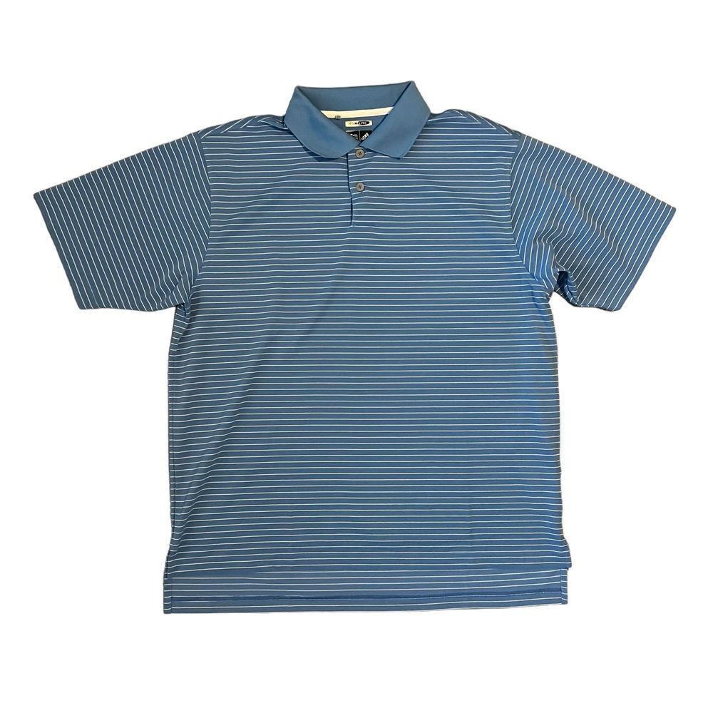 ADIDAS Men's Climalite‎ Medium Blue and White Striped Polo Medium Short Sleeve